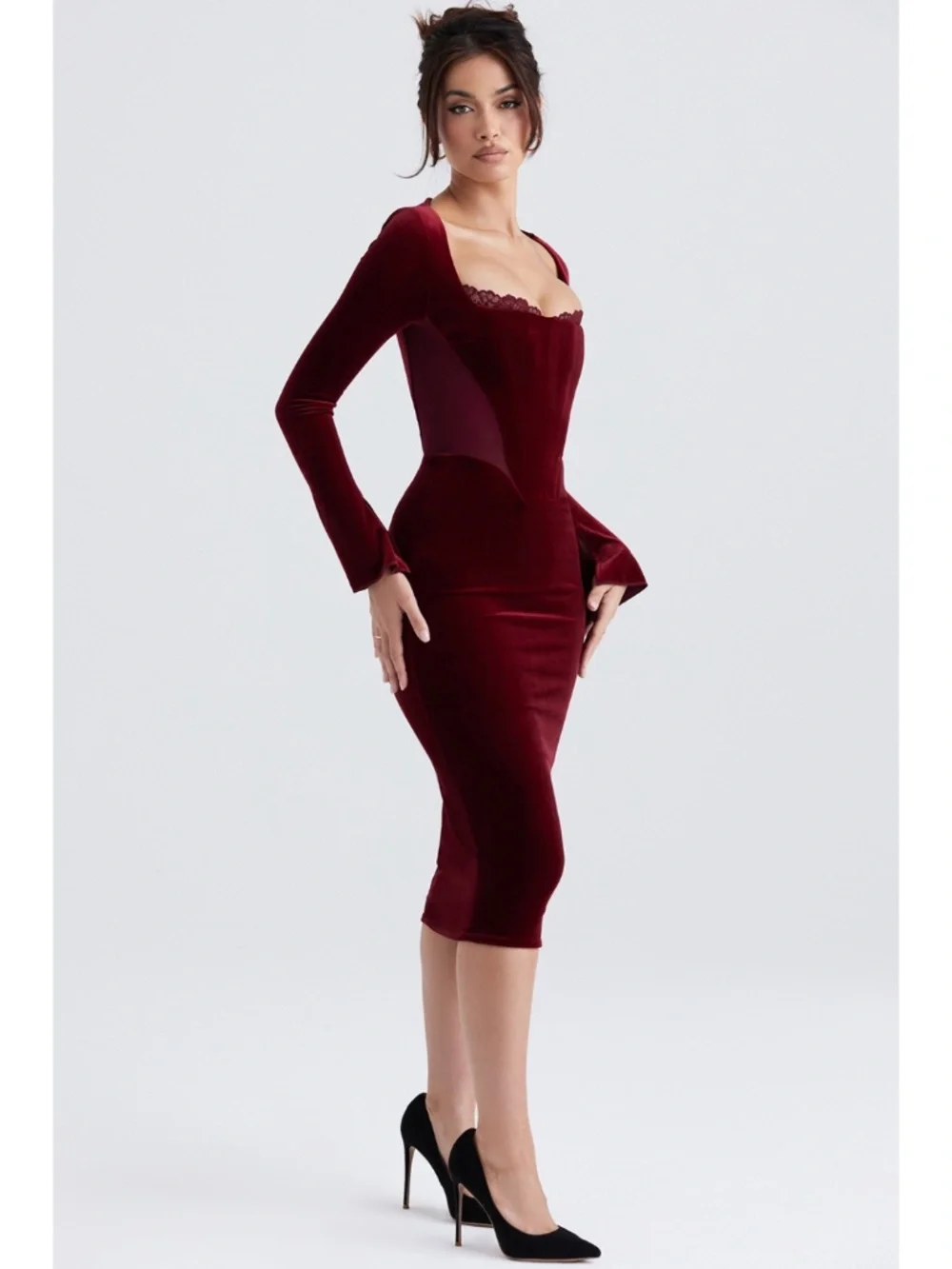 NEW House of CB Solaine Velvet Dress Wine Large